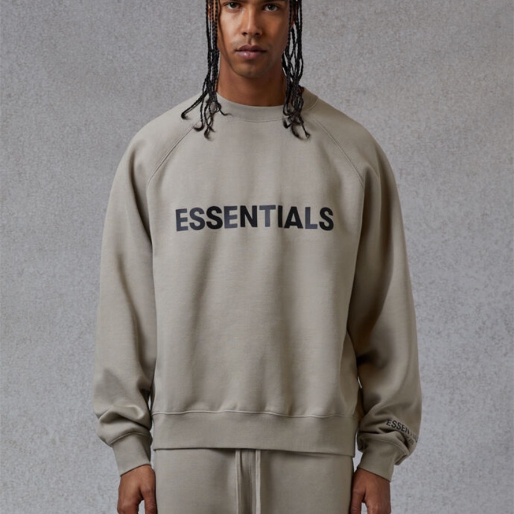 Essentials Fear of God Olive Crewneck, Size Large